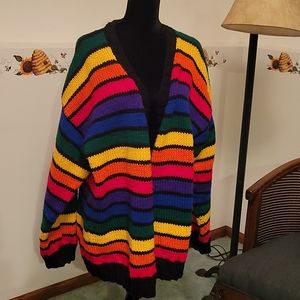 Handknit rainbow cardigan sweater